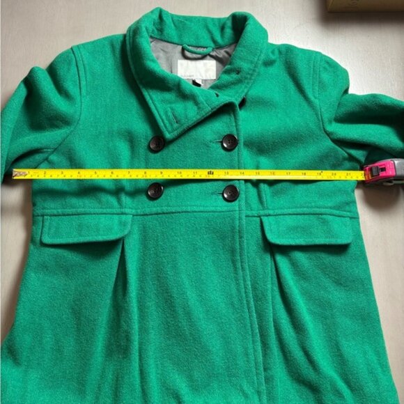 Old Navy Women's Kelly Green Double-Breasted Pea Coat Wool Blend Pleated Y2K - Picture 11 of 14
